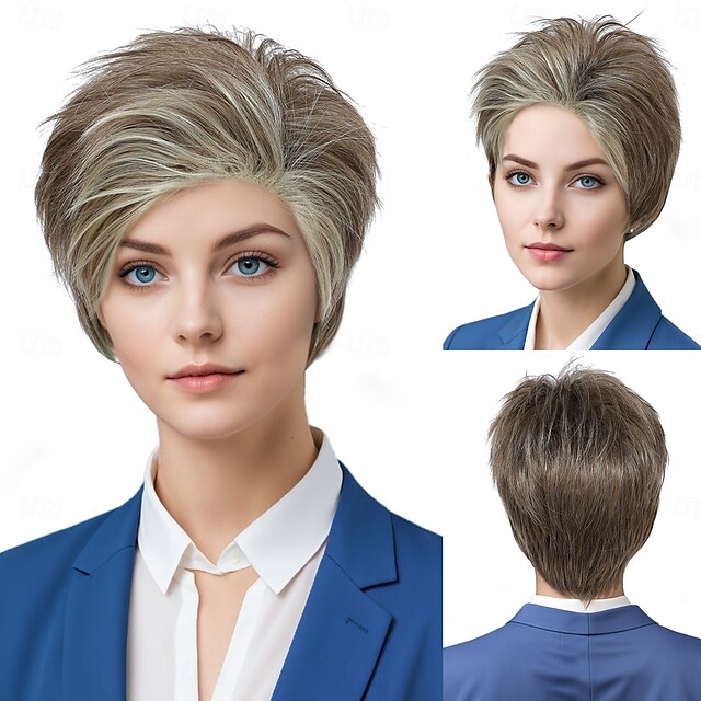  Parrucca Sintetica Riccio Liscio Kinky Asimmetrico Con Fascia Fatto a macchina Parrucca 10 pollici A1 Capelli Sintetici Per donna Classico Confortevole Gradiente di colore Multicolore