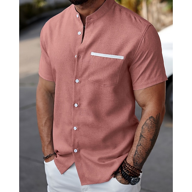  Per uomo Camicia Camicia Estiva Camicia casual Camicia da Spiaggia Camicia con Bottoni Verde chiaro Rosa Rosso Grigio Azzurro Manica Corta Semplice Collo alla coreana Vacanza Camicia hawaiana Tasca