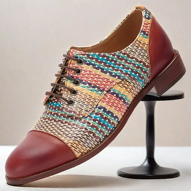  flerfargede nylonvevde oxfordsko for menn – håndlagde kjolesko med snøre for formell og fritidsklær