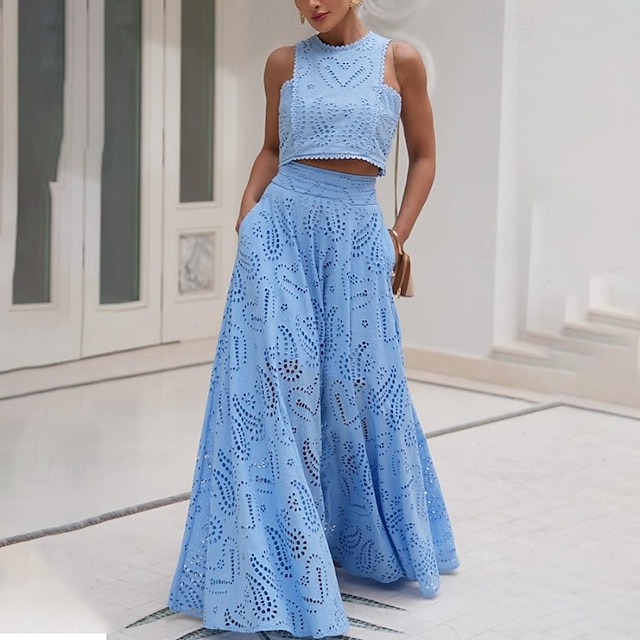  Damen kleid lang Zweiteiliges Kleid Elegant Modisch Urlaub Verabredung Ausgehen Regular Fit Glatt Ärmellos Rundhalsausschnitt Schwarz Weiß Gelb Rosa Sommer