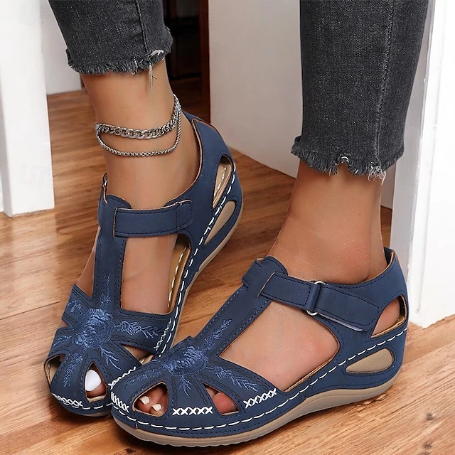 Women's Casual Comfort Sandals – Vintage Arch Support Velcro Walking Sandals with Hollow Design for Summer & Outdoor Wear 15