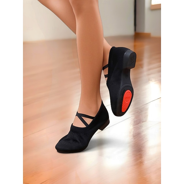  Schwarze Strick-Tanzschuhe für Damen – atmungsaktive, weiche Sohle, professionelle Übungsschuhe für den Innenbereich
