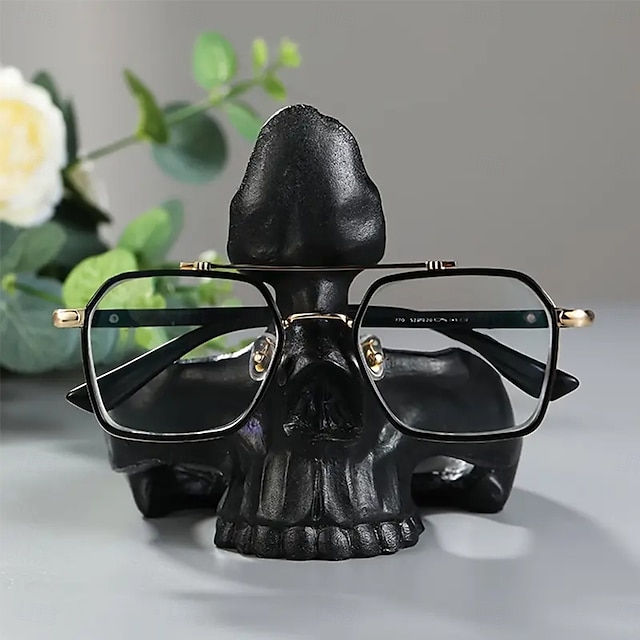  Porte-lunettes en résine en forme de crâne, support de lunettes gothique pour bureau, ornement de rangement en résine, décoration de bureau à domicile, figurine artisanale
