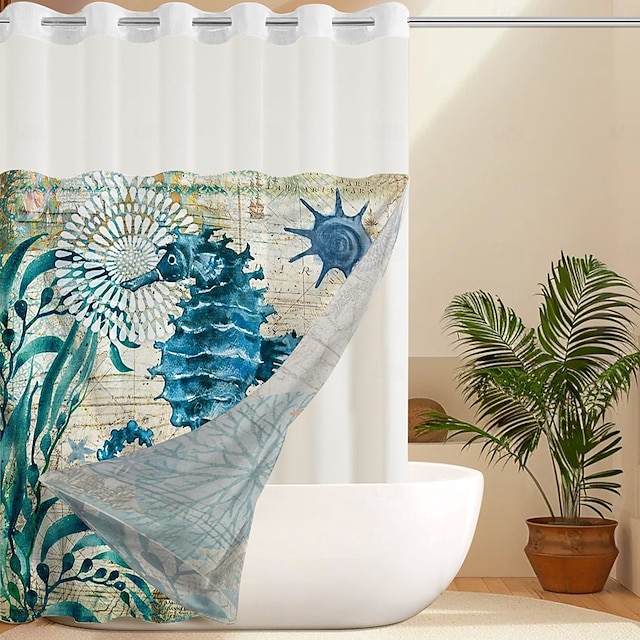  Shower Curtain Set with Snap-in Liner and Sheer Window 180cm*180cm(70