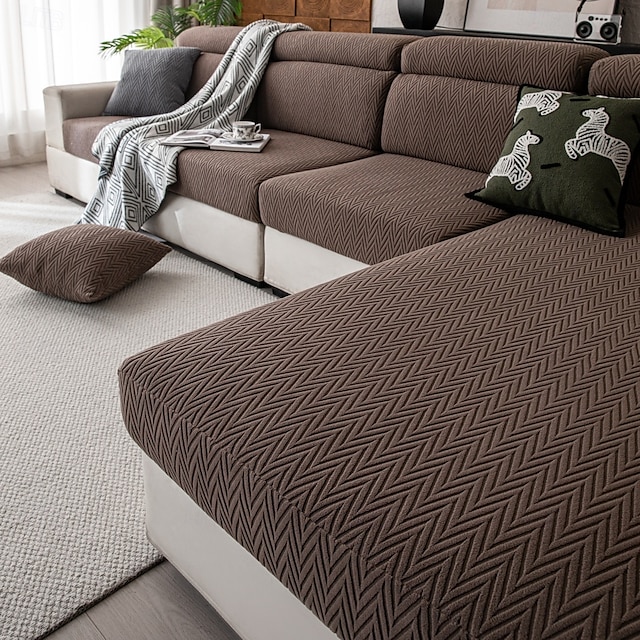  1 Stück Stretch-Sitzbezug, einfarbig, schlichtes Fischgrätenmuster, universeller Jacquard-Sofasitzbezug aus weichem Polarfleece, leicht zu reinigen &langlebiger Sofabezug
