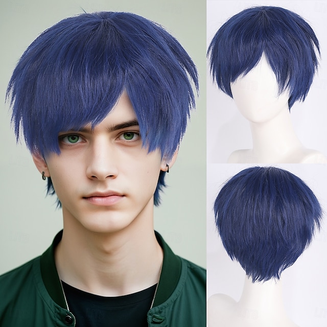  人工毛ウィッグ カーリーウィーブ タイトなカール ピクシーカット アシメントリー・ヘアカット 機械製 かつら 30 インチ A1 合成 男性用 クラシック 快適 カラーグラデーション マルチカラー