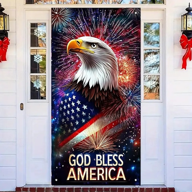  4th of July Independence Day Door Decorations Door Covers American Door Tapestry Door Curtain Decoration Backdrop Indoor/Outdoor Door Banner for Front Door Farmhouse