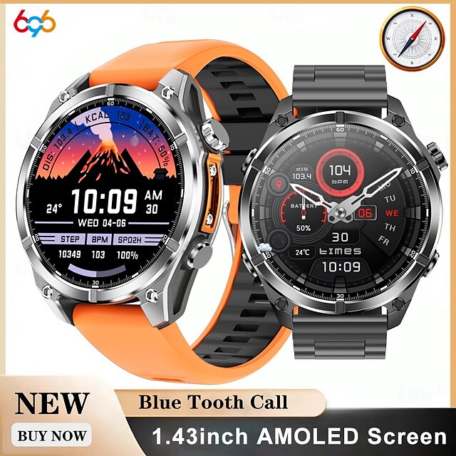  696 HD300 Montre intelligente 1.43 pouce Smartwatch Montre Connectée Bluetooth Podomètre Rappel d'Appel Moniteur de Sommeil Compatible avec Android iOS Hommes Mode Mains-Libres Rappel de Message IPX-0