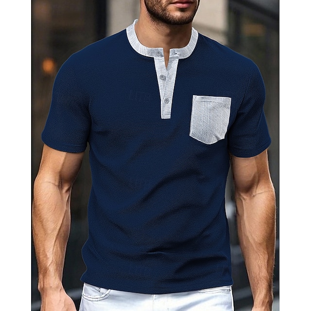  Pánské Tričko Tričko Henley Trička Tričko s krátkým rukávem Krátký rukáv Henley Léto Barevné bloky Módní Designové Móda Dovolená ulice Jdeme ven Černá Bílá Bordó Top tričko pro muže