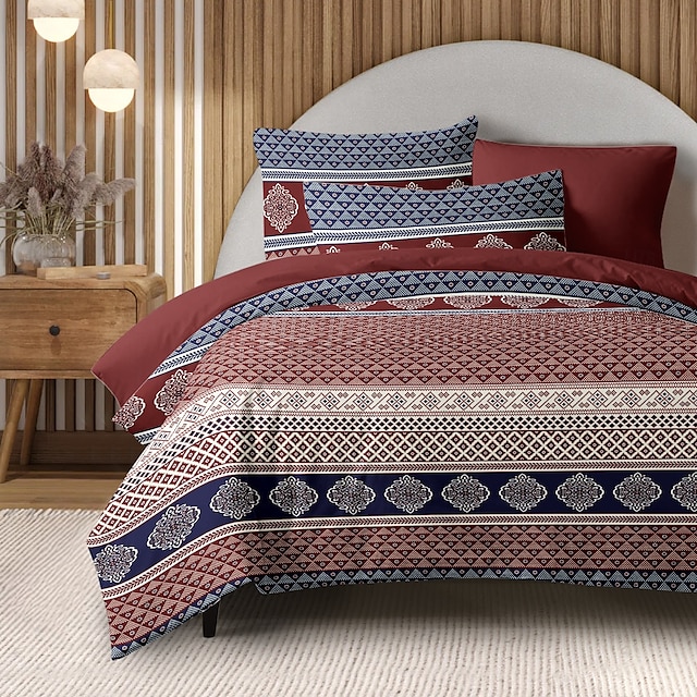  Housse de couette mandala ethnique taille double ensemble de literie en coton ensembles de lit housse de couette douce légère avec 2 taies d'oreiller pour l'été le printemps