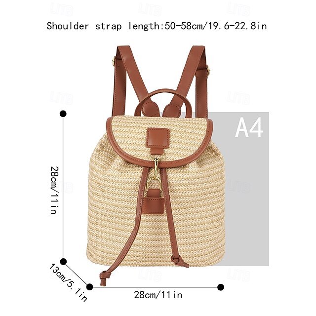 Handmade Women Woven Straw Backpack Medium Tan Boho Cottage Festival Rattan Beac Woven Rattan Backpack for Women Summer Bag. Boho Style Small  main image 2
