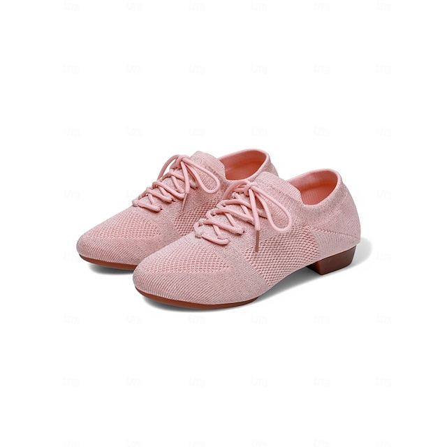  Rosa Strick-Tanzschuhe für Damen mit Schnürung und niedrigem Absatz – bequeme Freizeit- und Ballsaalschuhe