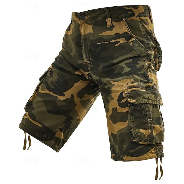  Homens Bermuda Cargo Shorts camuflados Calção Shorts de verão Bolso multi Bolso com aba camuflagem Côr Camuflagem Conforto Vestível Comprimento do joelho Ao ar livre Esporte Diário Moda Casual