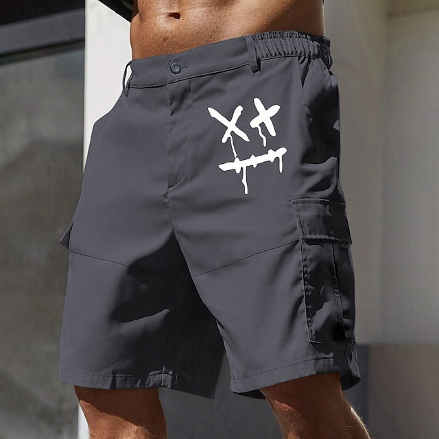  Hombre Pantalón Corto Cargo pantalones cortos de trabajo Cintura elástica Multi bolsillo Gracioso Cara de la sonrisa Longitud de la rodilla Deporte Casual Acampada y Senderismo Clásico Pantalones