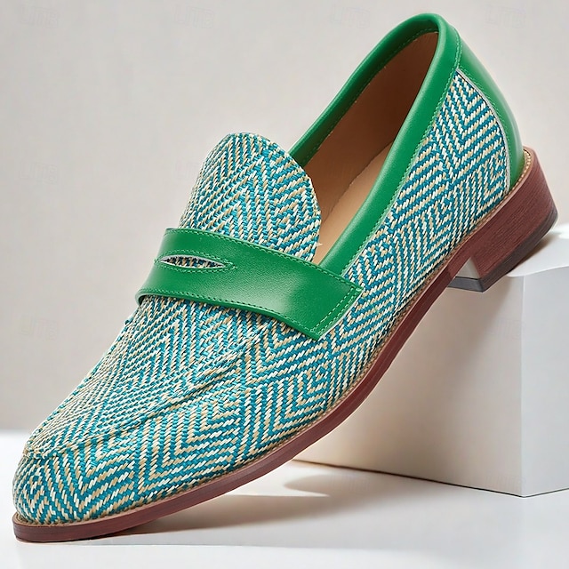  Homens Mocassins e Slip-Ons Pele PU Tecido de náilon Respirável Confortável Antiderrapante Com Cadarço Verde Outono Inverno