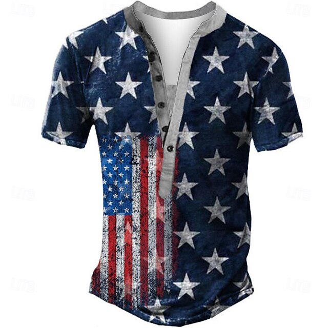 Men's American US Flag T Shirt Henley Shirt Tee Short Sleeve Designer Basic Classic Outdoor Daily Sports Summer Blue Henley Henley T-Shirt2