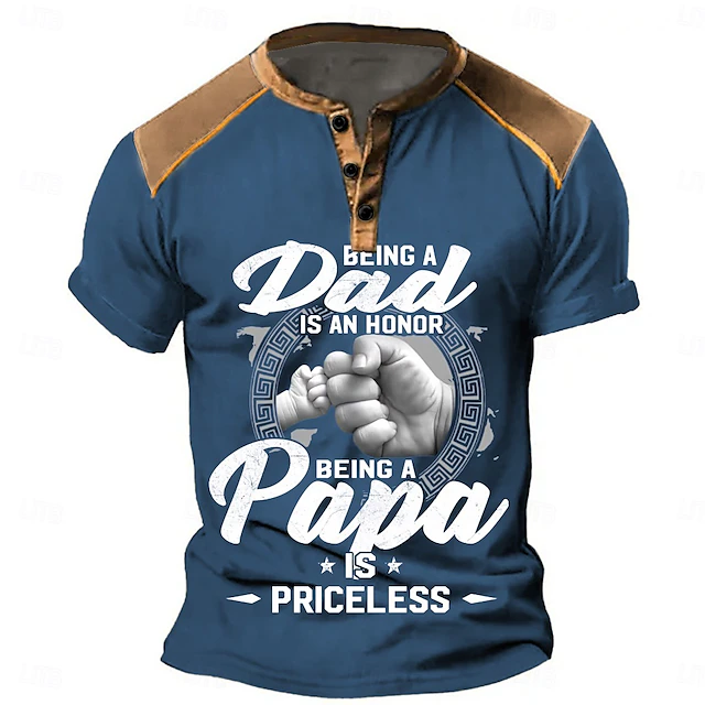 Mens Graphic Henley T-Shirt: 'Being A Dad Is An Honor, Being A Papa Is Priceless' Short Sleeve Fatherhood Gift 7