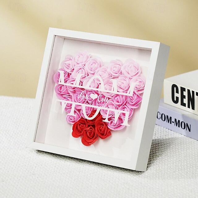 Mom Flower Shadow Box for Mother's Day Heart Shaped Monogram Flower Shadow Box for Wife for Daughter Son Flower Memory Gifts for Grandma4