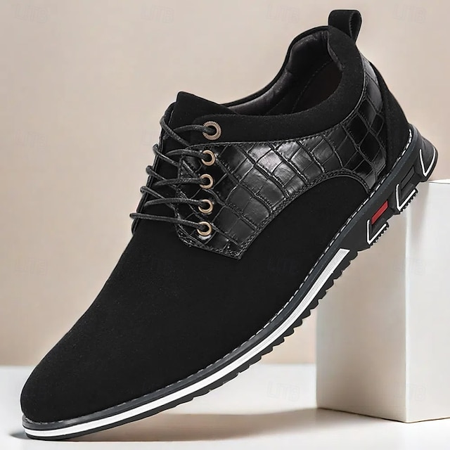  Chaussures habillées noires à lacets pour hommes avec motif crocodile, élégantes et stylées pour les réunions d'entreprise et sociales