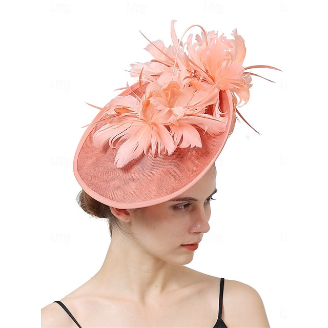  Coiffe Tulle Imitation Lin Chapeau Fedora Course de Chevaux ancien Mignon Avec Plume Casque Couvre-chef