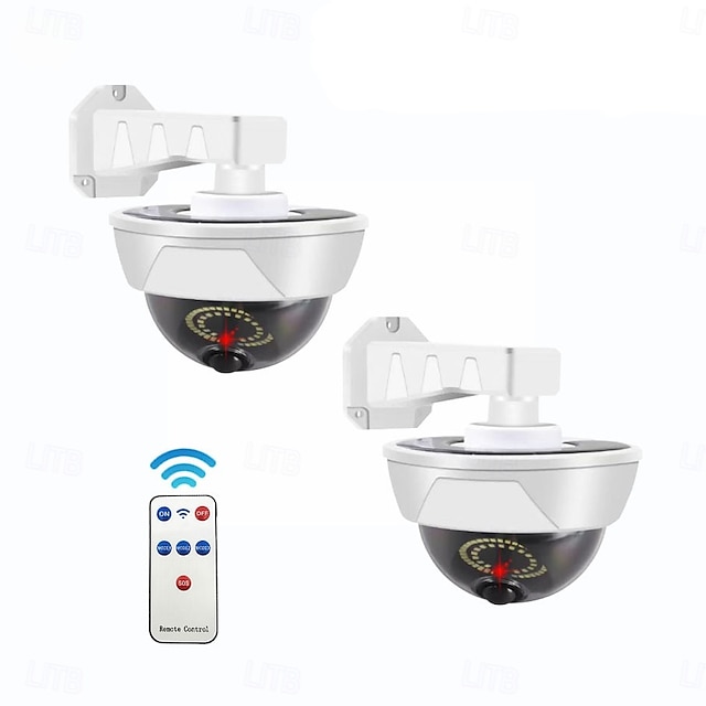  360-Degree LED Outdoor Wall Lights Ultra-Bright Solar Light Dummy CCTV Camera with Red Flashing Light Remote Control Easy Installation Waterproof Outdoor FloodLights Wireless for Porch Garden Patio Driveway