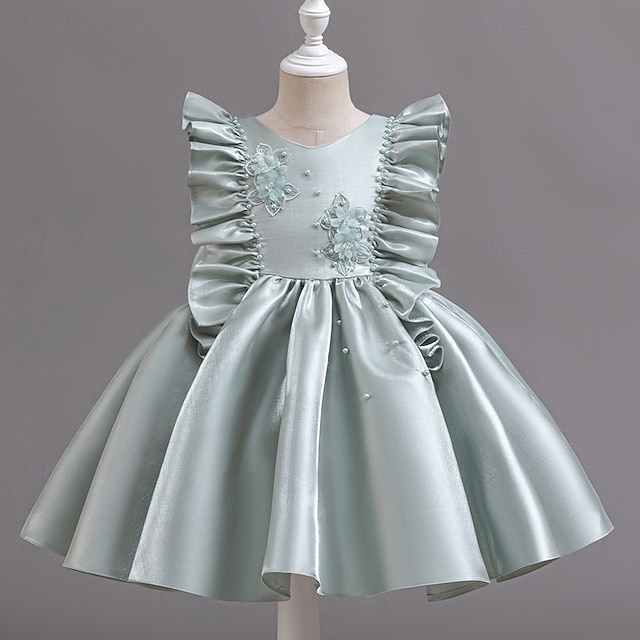  Kleinkind Mädchen Partykleid Blumen Ärmellos Hochzeit Party Gerafft Reißverschluss Knotenbinde Niedlich Prinzessin Polyester Knielang Partykleid Sommer Frühling Herbst 4-7 Jahre Weiß Champagner