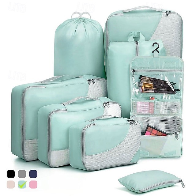  مجموعة مكعبات ضغط مكونة من 8 قطع للسفر وتخزين الأمتعة وتنظيمها، حقائب تخزين سفر خفيفة الوزن للغاية
