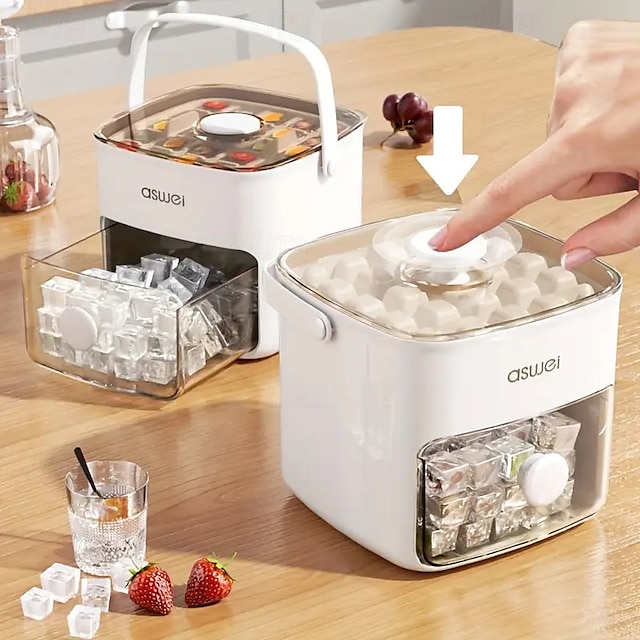  48 Compartment Easy Lid Ice Cube Dispenser - Large Capacity Double Tier Design Food Grade Plastic Freezer Storage Tray for Whiskey & Cocktails Essential Kitchen Gadgets