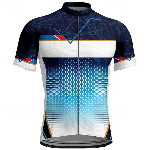  Herre Sykkeltrøyer Geometrisk Kortermet Sykkel T-skjorte Jersey med 3 baklommer Fjellsykling Hurtigtørkende Anatomisk design Vidje Pustende sport Blå Klær