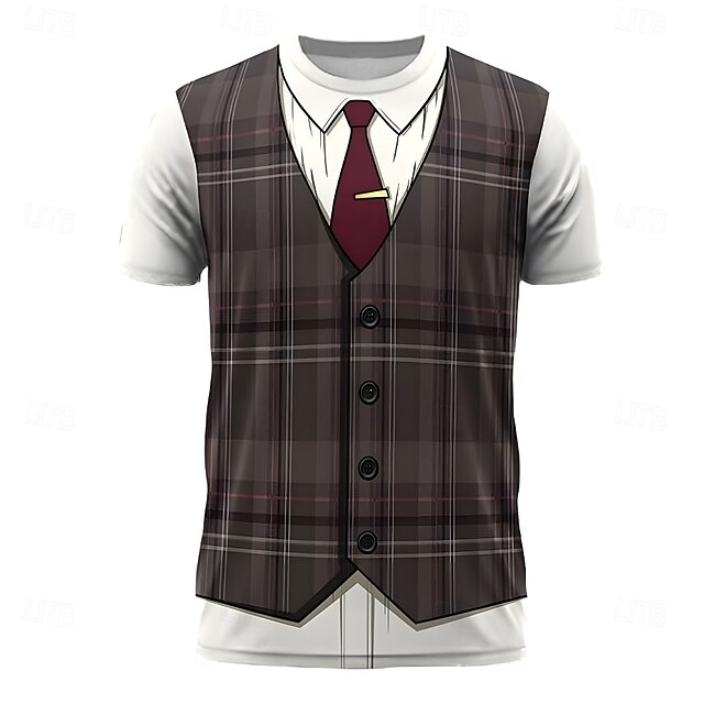 Men's Tuxedo Costume T Shirt Short Sleeve T shirt 3D Print Crew Neck Shirt Exaggerated Designer Party Holiday Club Gray Summer Spring Clothing Apparel S M L XL XXL XXXL4