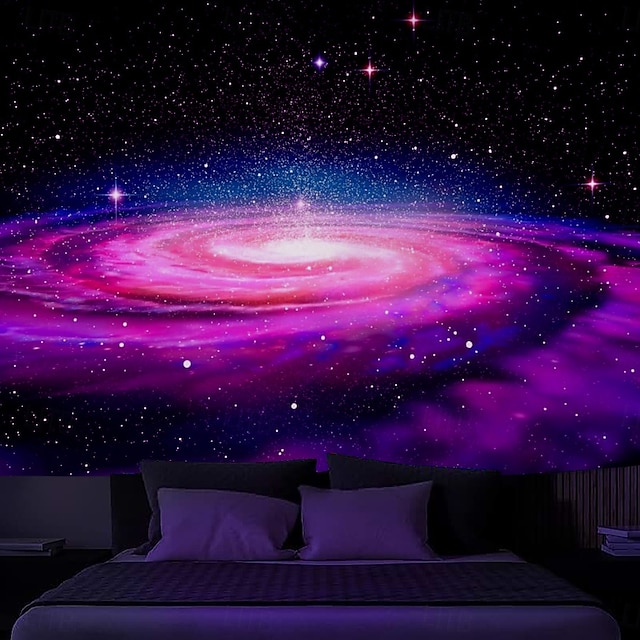  Blacklight Hengevev Gløde i Mørket Gløde Fest UV Reaktiv Planetunivers Trippy Tåkelandskap Hengevev Veggkunst Mural Stue Soverom