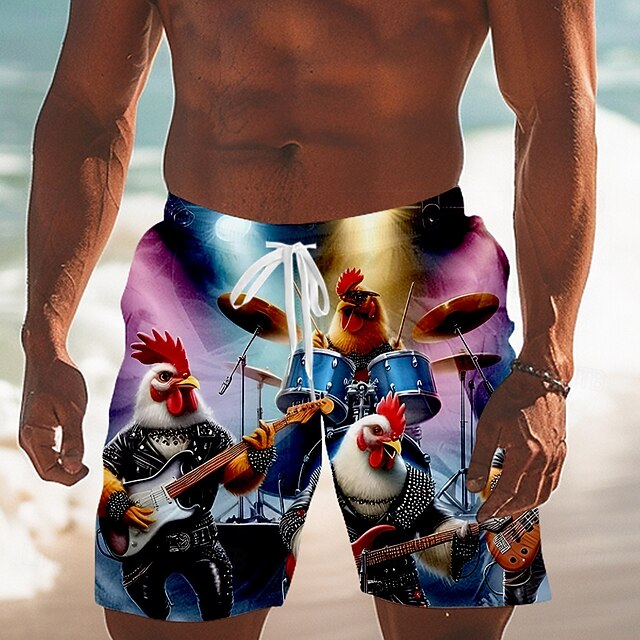 Men's Chick Funny Guitarist Player Swim Shorts Board Shorts Swimming Trunks Mid Waist Streetwear Hawaiian Vacation Drawstring Mesh Lining Elastic Waist Designer Clothing Apparel4
