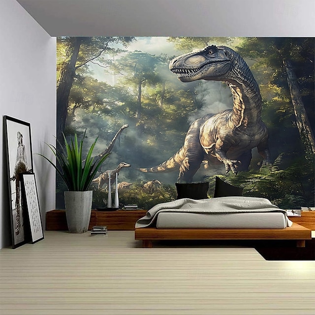 en skog dinosaurer billedvev veggkunst stor billedvev veggmaleri dekor fotografi bakteppe teppe gardin hjem soverom stue dekorasjon