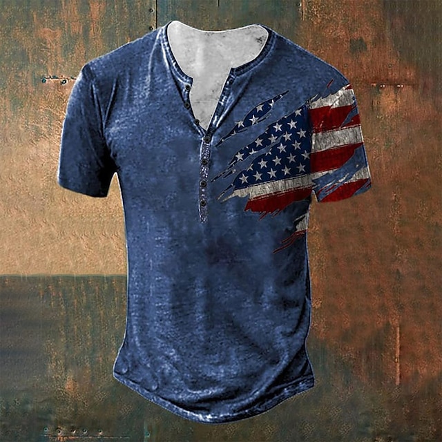 Voor heren Grafische prints Amerikaanse vlag Nationale vlag T-shirt Henley-shirt Korte mouw Sport Modieus Ontwerper Buiten Straat Dagelijks Zomer Zwart Blauw Grijs Henley Henley-T-shirt