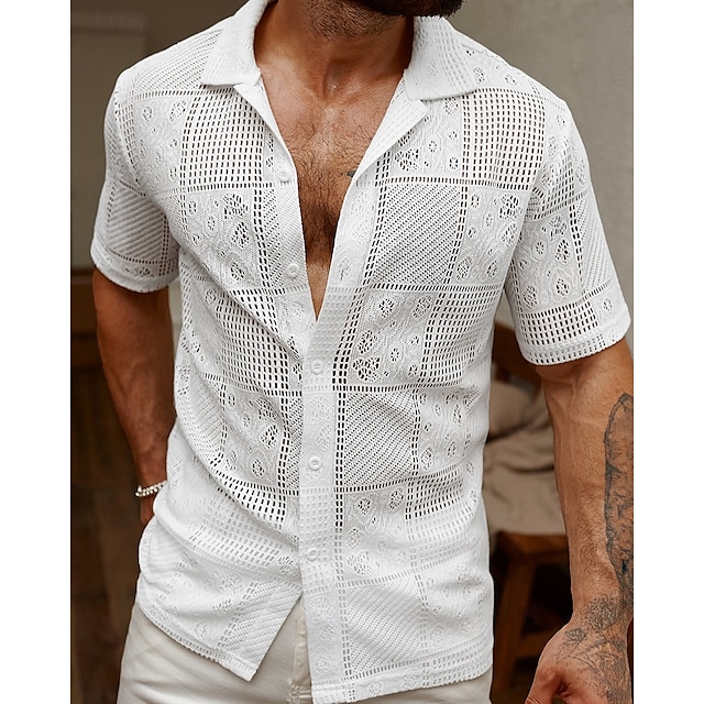  Per uomo Camicia Camicia Estiva Camicia casual Camicia da Spiaggia Camicia con Bottoni Bianco Manica Corta Semplice Colletto a Camicia Vacanza Camicia hawaiana Abbigliamento Poliestere Moda Casual
