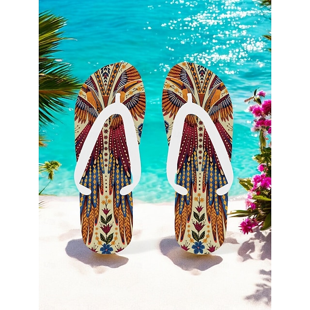  Boho-Flip-Flops für Damen im Ethno-Stil – Strandsandalen mit Vintage-Tribal-Muster, bequeme Sommerpantoffeln für Reisen und Festivals