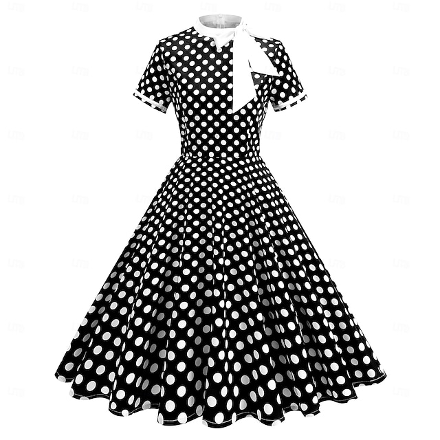  Retró 1950-es Ruhák Swing ruha Pöttyös Női Farsang Álarcos mulatság Hétköznapi viselet Lánybúcsú Felnőttek Ruha Hazatérő ruhák