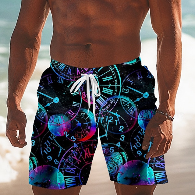  Herr Klocka Bländ färg Badshorts Boardshorts Medium Midja Streetwear Hawaiisk Semester Helgdag Standkläder Snörning Mesh foder Elastisk midja Designer Kläder
