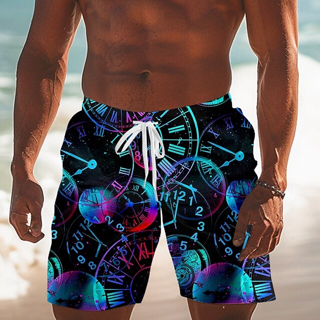 Men's Clock Dazzle color Swim Trunks Swim Shorts Board Shorts Mid Waist Streetwear Hawaiian Vacation Holiday Beach Wear Drawstring Mesh Lining Elastic Waist Designer Clothing Apparel4