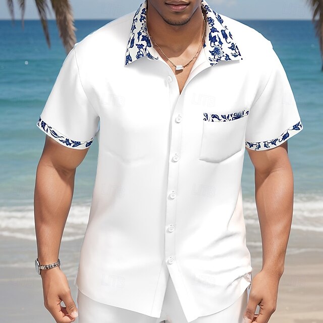 Men's Floral Print Flowers Shirt Summer Shirt Button Up Shirt Short Sleeve Fashion Casual Vacation Sports Outdoor Beach Wear Summer Spring Turndown Collared Shirts Front One Pocket White4