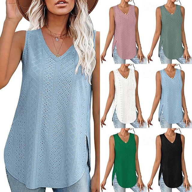  Femmes Chemisier Uni Moderne Occasionnel Sans manches Col en V Hauts Réguliers Quotidien Fête Sortir Asymétrique Vert herbe Noir Blanche Rose Claire Bleu Été