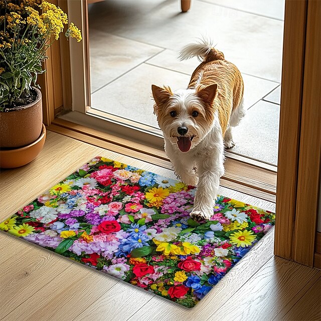 Floral Doormat Kitchen Mat Floor Mat Non-Slip Area Rug Oil Proof Rug ...