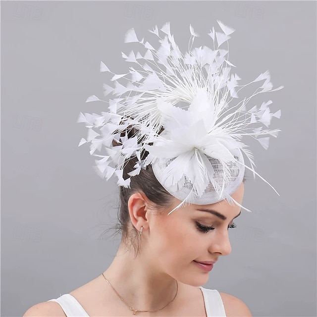  accessoire Imitation Lin Plumes Mariage Soirée Élégant Mariage Avec Plume Casque Couvre-chef