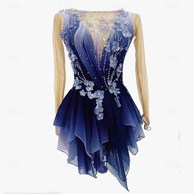 open lace back dress Figure Skating Dress Women's Girls' Ice Skating Dress Black Red Blue M main image 0