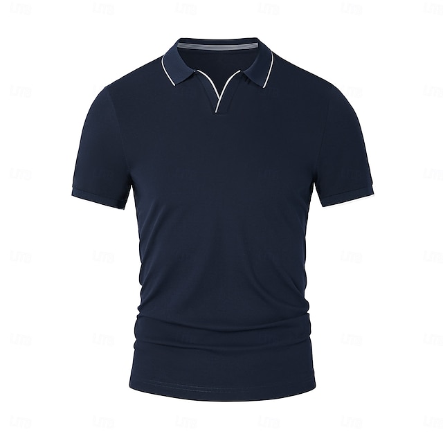  Per uomo Maglietta Manica Corta Colletto ripiegato Scollo a V Estate Primavera Maglieria Vacanza Vintage con finiture bianche Scuola Allenamento All'aperto Bianco Blu marino Grigio chiaro Maglietta