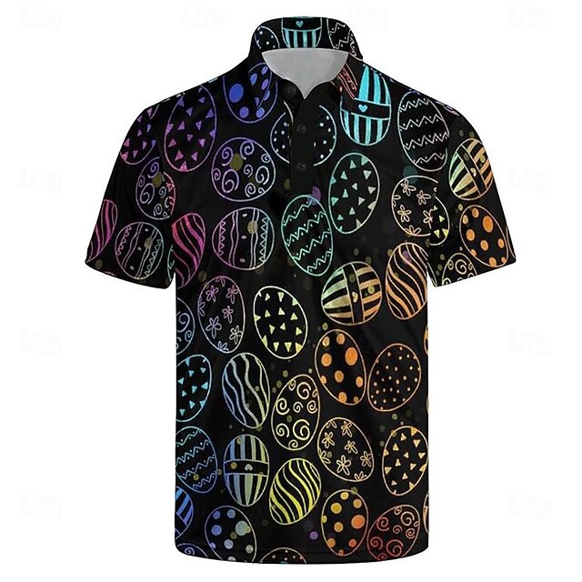 Easter Men's Easter Eggs Polo Short Sleeve Polo Shirts Collared Shirts Casual Outdoor Daily Wear Festival Outfit 3D Print Summer Spring Fall Black4