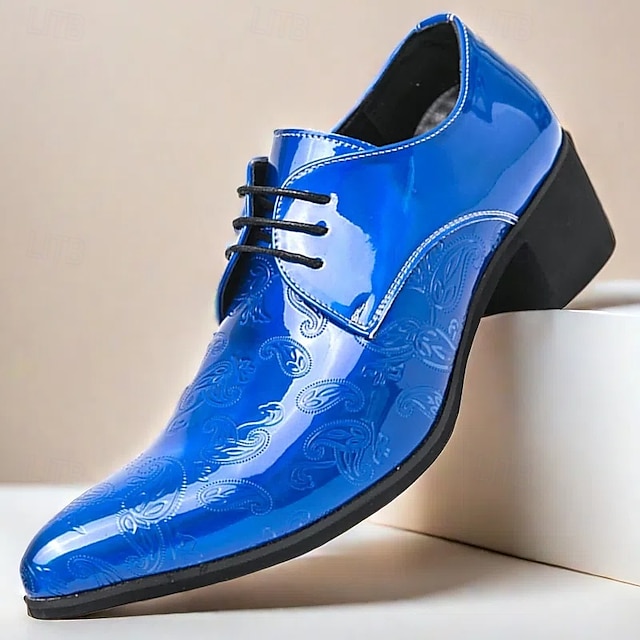  sapatos masculinos para baile de formatura - oxfords de couro sintético com padrão floral azul vibrante para uso formal e de festa