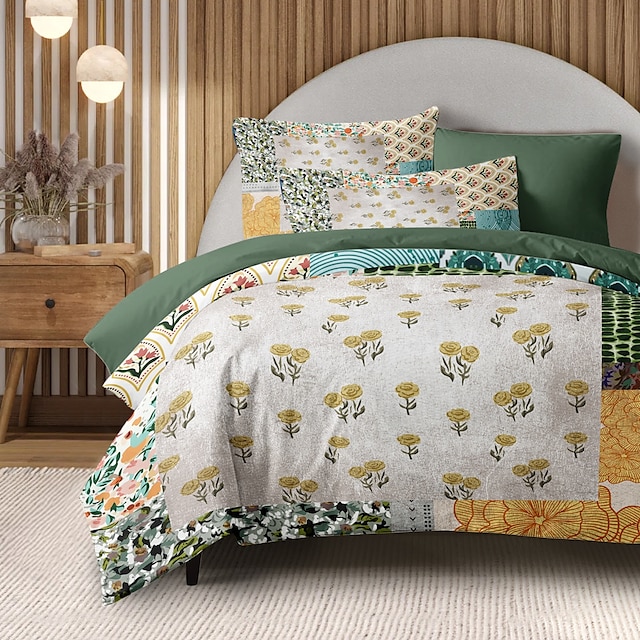  Set di copripiumino floreale 100% cotone biancheria da letto morbida e traspirante con fiori patchwork copripiumino leggero e resistente comodo per tutte le stagioni facile da mantenere