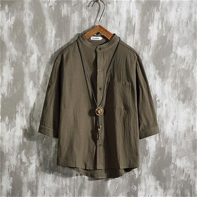  Bărbați Cămașă cămașă de in Cămașă casual Camașă cu nasturi Cămașă din bumbac Simplu Vacanță Hawaiian Negru Alb Trifoi Lungime Manșon 3/4 Guler Tunică Vară Îmbrăcăminte Buzunar