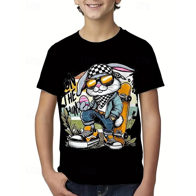  Băieți 3D Iepure Tricou Manșon scurt Vară Primăvară Modă De Bază Copii 4-12 ani Stil Nautic În aer liber Casual Zilnic Fit regulat